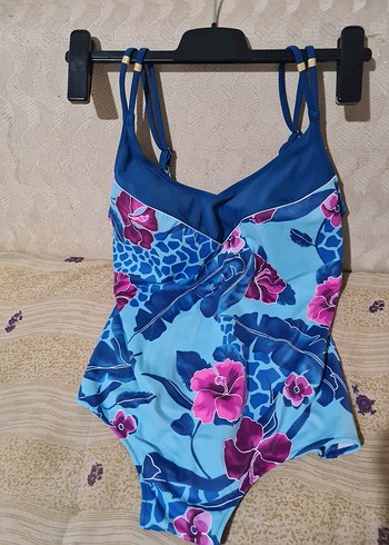 Çiçek Desenli Mavi Kadın Mayo - Görsel 2