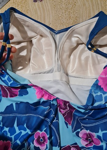 Çiçek Desenli Mavi Kadın Mayo - Görsel 5