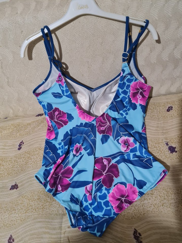 Çiçek Desenli Mavi Kadın Mayo - Görsel 4