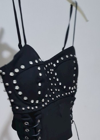 Siyah Deri Goth Mini Bustiyer - Görsel 3