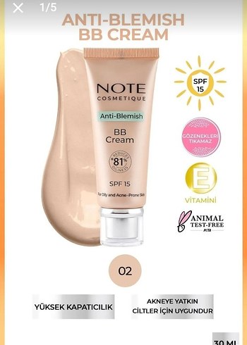 Note Anti-Blemish BB Krem SPF15 02 Bej - Görsel 5