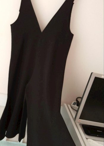 Kadın Siyah Geniş Paça Tulum - Görsel 5