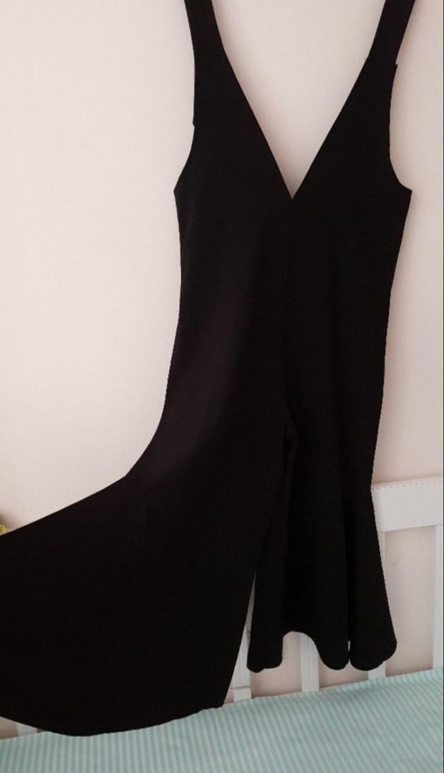 Kadın Siyah Geniş Paça Tulum - Görsel 2