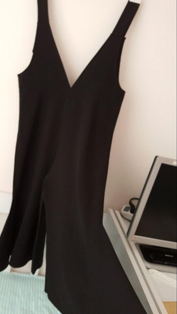 Kadın Siyah Geniş Paça Tulum - Görsel 5