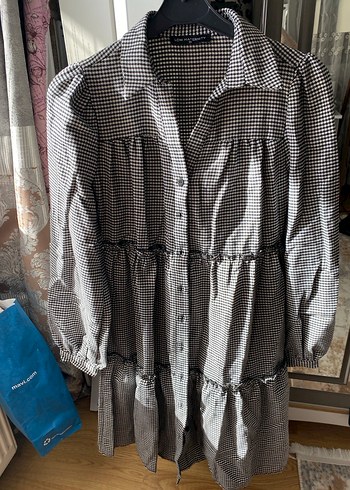 LCW Gri Ekose Desenli Uzun Kollu Midi Elbise yeni hiç giyilmedi - Görsel 4