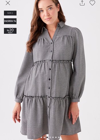 LCW Gri Ekose Desenli Uzun Kollu Midi Elbise yeni hiç giyilmedi - Görsel 6