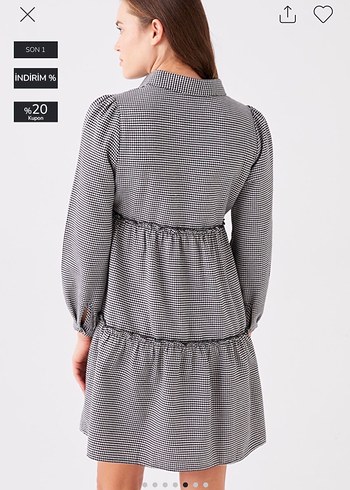 LCW Gri Ekose Desenli Uzun Kollu Midi Elbise yeni hiç giyilmedi - Görsel 7