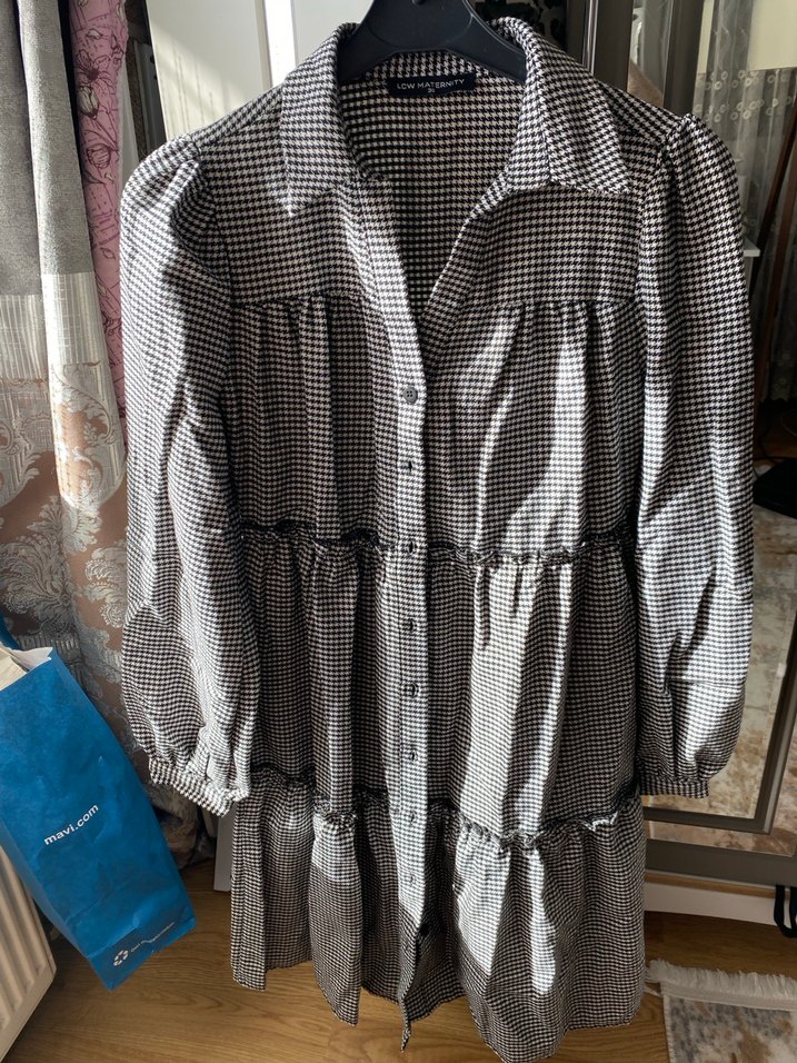 LCW Gri Ekose Desenli Uzun Kollu Midi Elbise yeni hiç giyilmedi - Görsel 4