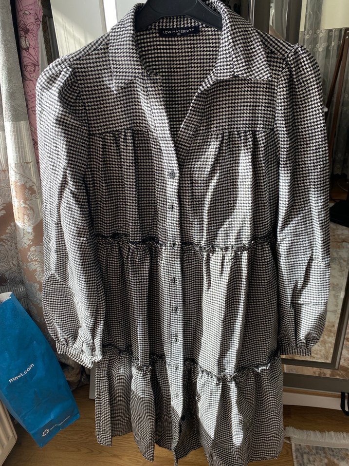 LCW Gri Ekose Desenli Uzun Kollu Midi Elbise yeni hiç giyilmedi - Görsel 3