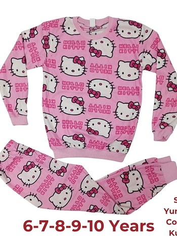 Kız Çocuk Pembe Hello Kitty Baskılı Pijama Takımı
