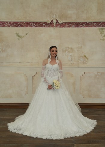 Uzun Kollu Straplez helen Gelinlik - Görsel 7