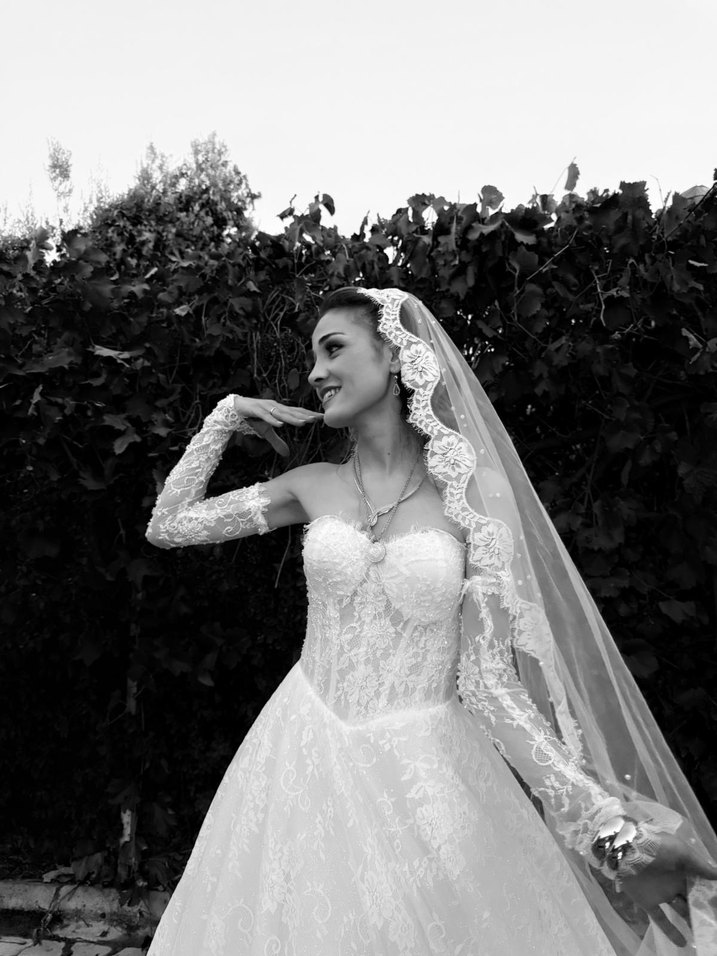 Uzun Kollu Straplez helen Gelinlik - Görsel 3