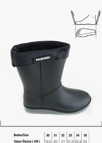 Siyah Kız Lastik Yağmur Çizmesi Velcro - Görsel 2