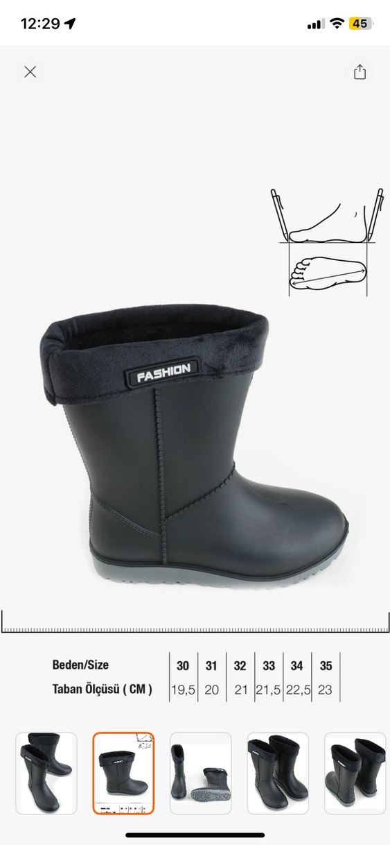 Siyah Kız Lastik Yağmur Çizmesi Velcro - Görsel 2