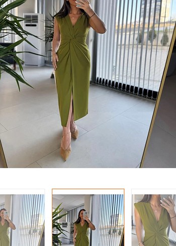 Siyah Drapeli V Yaka Uzun Kalem Elbise - Görsel 5