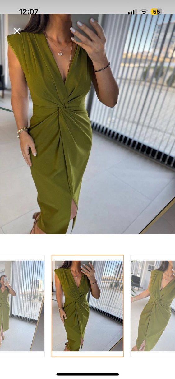 Siyah Drapeli V Yaka Uzun Kalem Elbise - Görsel 4