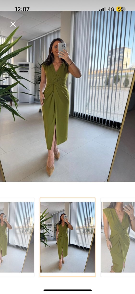 Siyah Drapeli V Yaka Uzun Kalem Elbise - Görsel 5