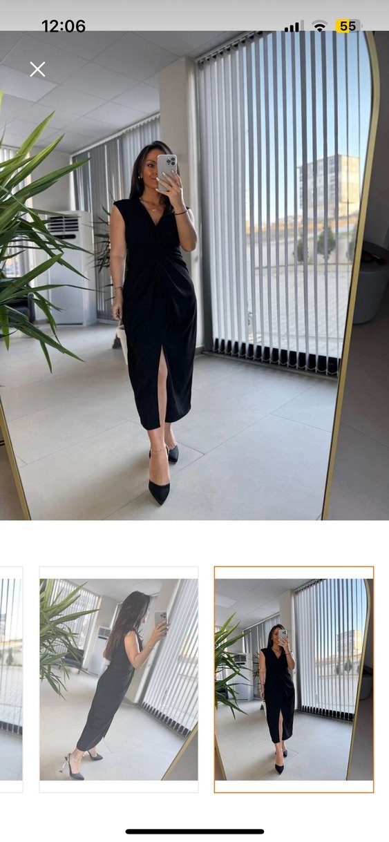 Siyah Drapeli V Yaka Uzun Kalem Elbise - Görsel 2