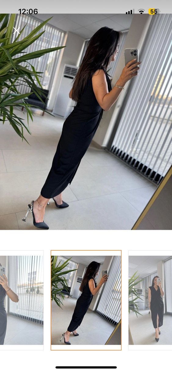 Siyah Drapeli V Yaka Uzun Kalem Elbise - Görsel 3