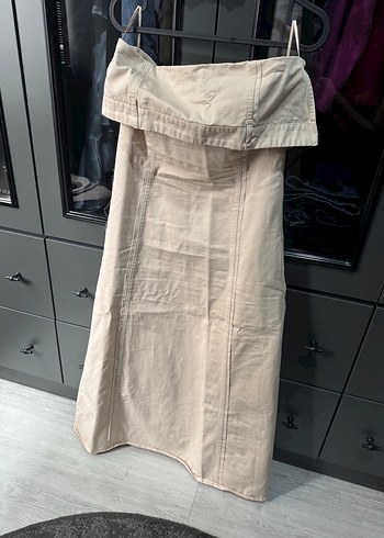 s Beden Zara gabardin Straplez Bej elbise
