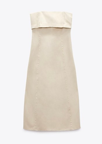 Zara Zara gabardin Straplez Bej elbise