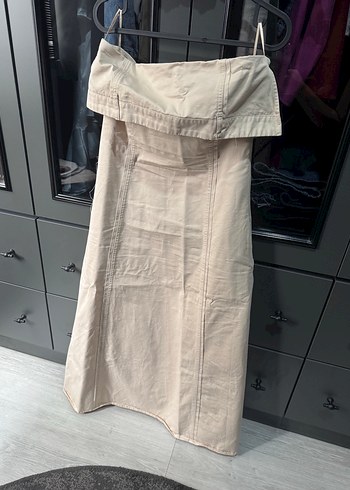 Zara gabardin Straplez Bej elbise