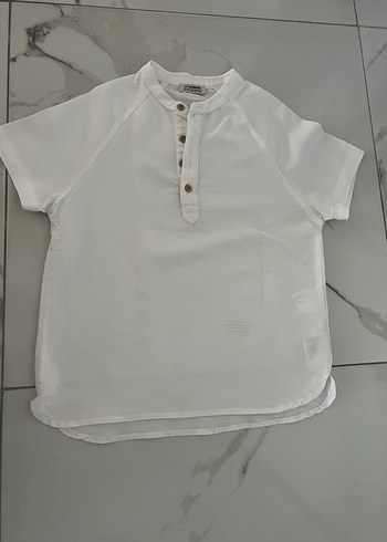 Erkek Çocuk Beyaz Kısa Kollu Keten Gömlek