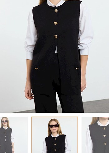 Düğmeli Siyah Kadın Pamuklu Yelek Takım - Görsel 2