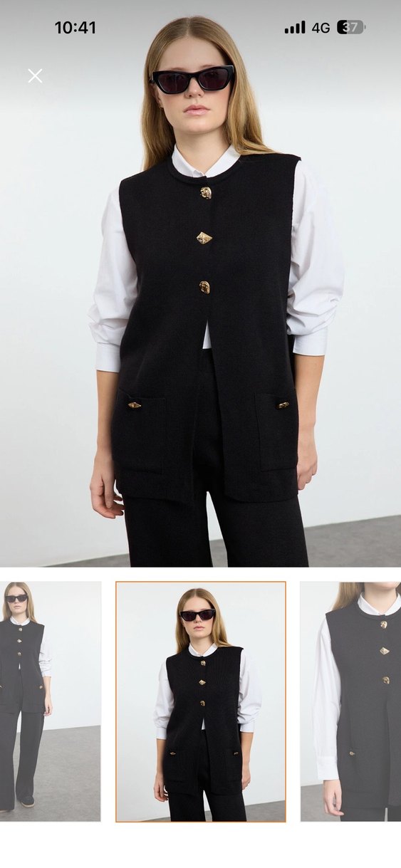 Düğmeli Siyah Kadın Pamuklu Yelek Takım - Görsel 2