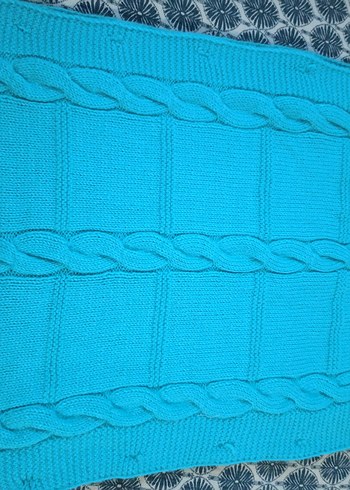 Nakışlı Mavi Örgü Çocuk Battaniyesi kundak - Görsel 3
