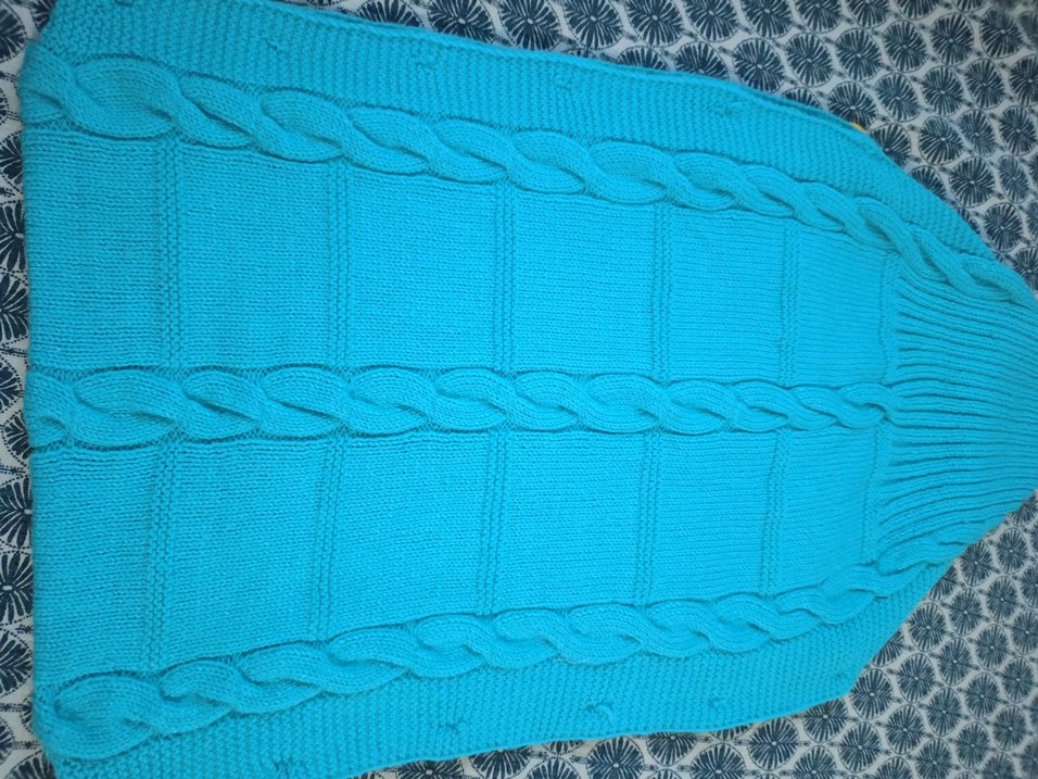 Nakışlı Mavi Örgü Çocuk Battaniyesi kundak - Görsel 3