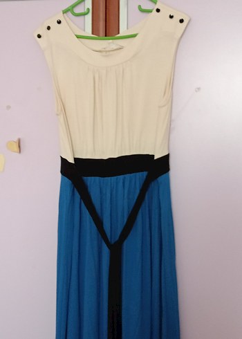 Düğmeli Bej Pamuklu  Midi Elbise - Görsel 3