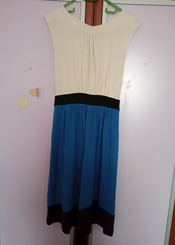 Düğmeli Bej Pamuklu  Midi Elbise - Görsel 4