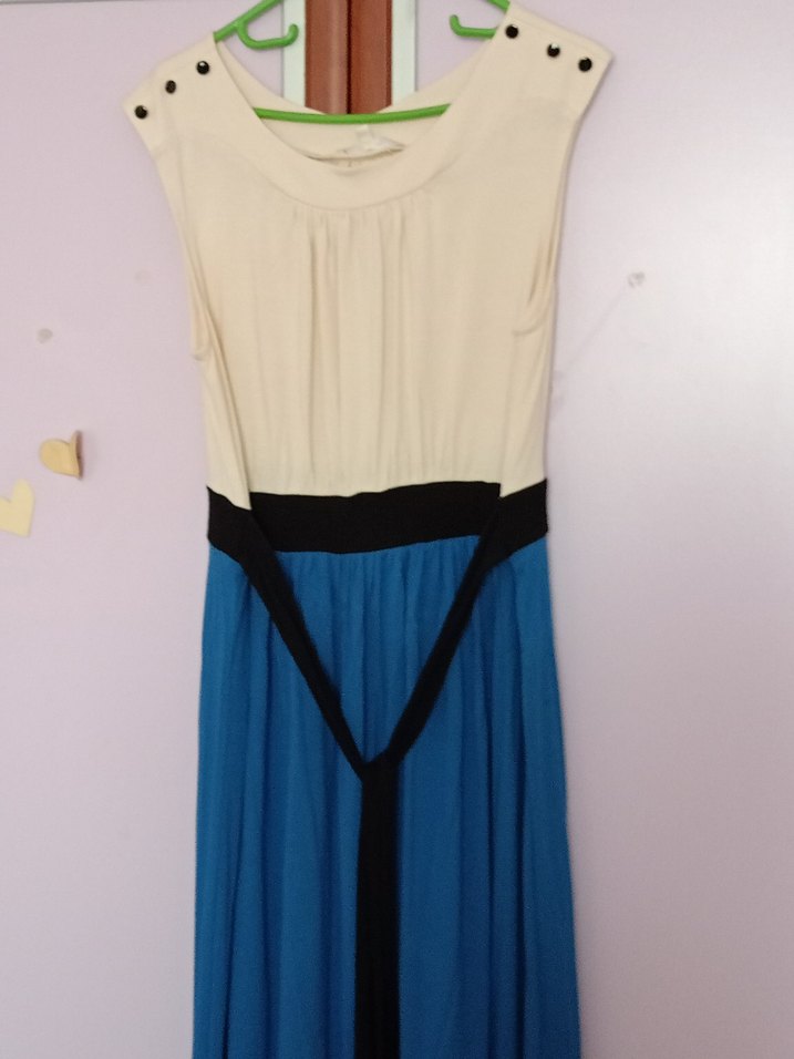 Düğmeli Bej Pamuklu  Midi Elbise - Görsel 3