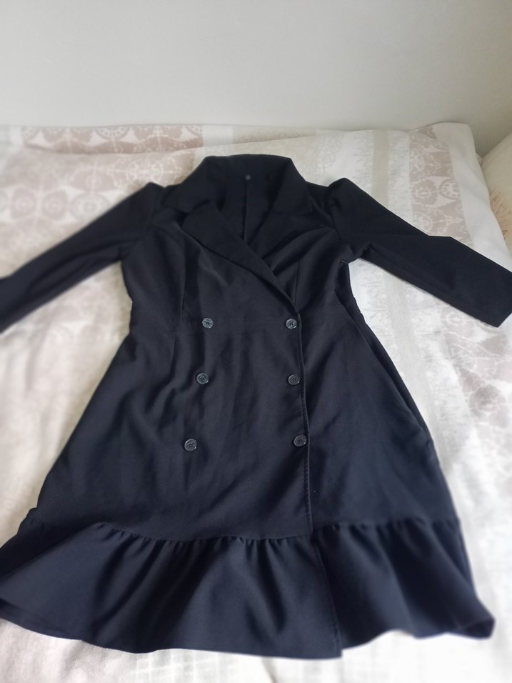 Düğmeli Siyah Uzun Kadın elbise - Görsel 3