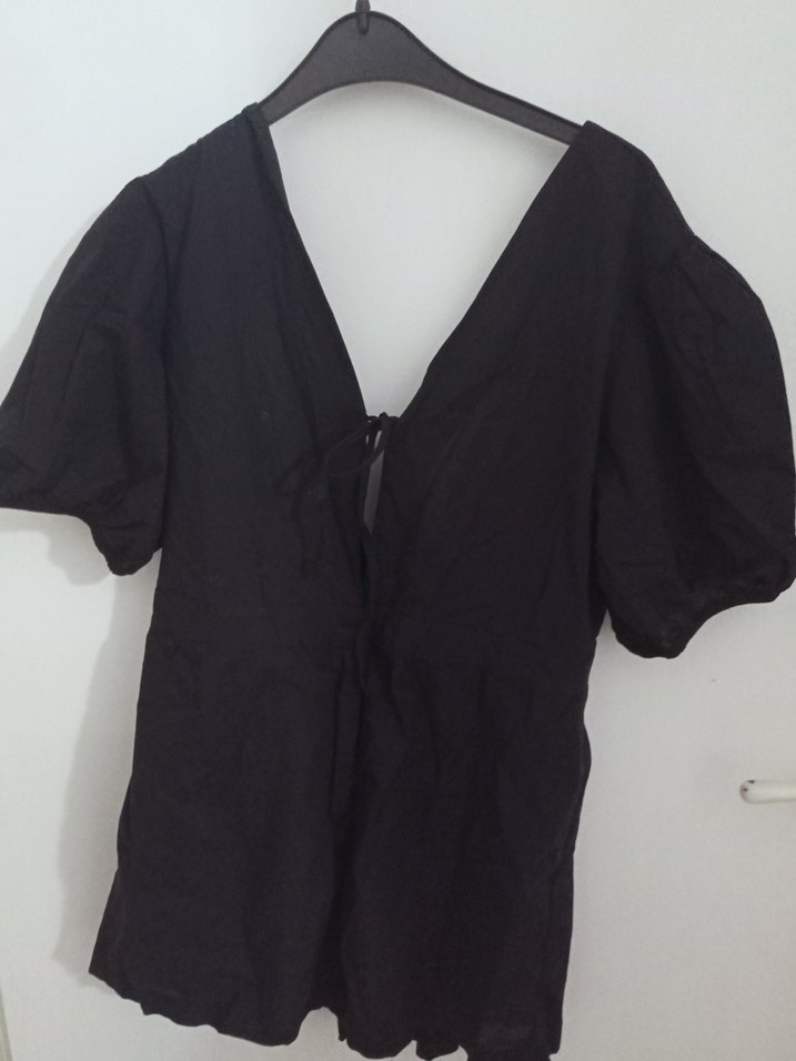 Siyah V Yaka Keten Kadın tulum - Görsel 2