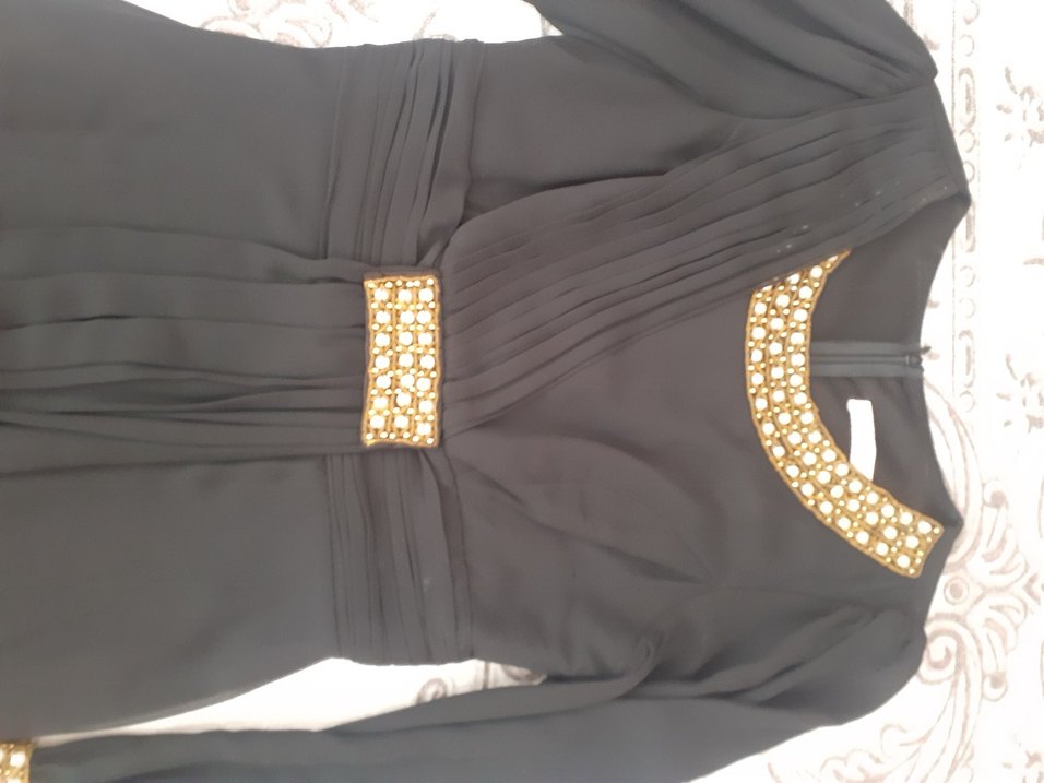 Siyah Uzun Kollu Drapeli Kadın Abiye Elbise - Görsel 3