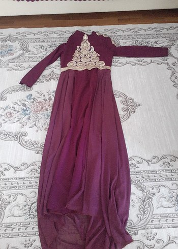 Bordo Uzun Kollu İşlemeli Abiye Elbise