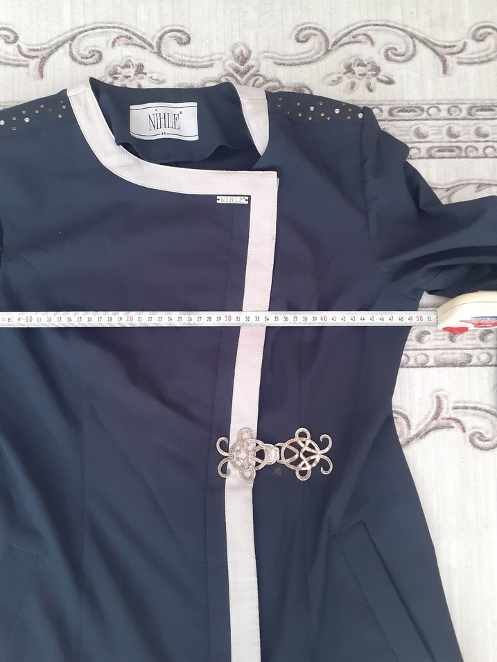 Uzun Düğmeli Kadın Gri Mor Overcoat - Görsel 5