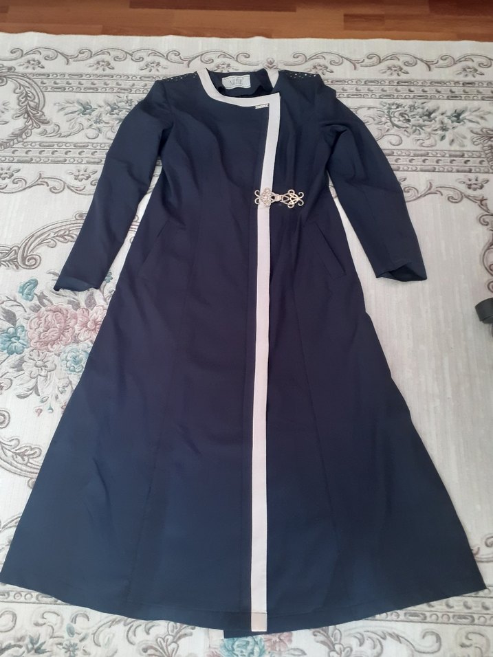 Uzun Düğmeli Kadın Gri Mor Overcoat - Görsel 4