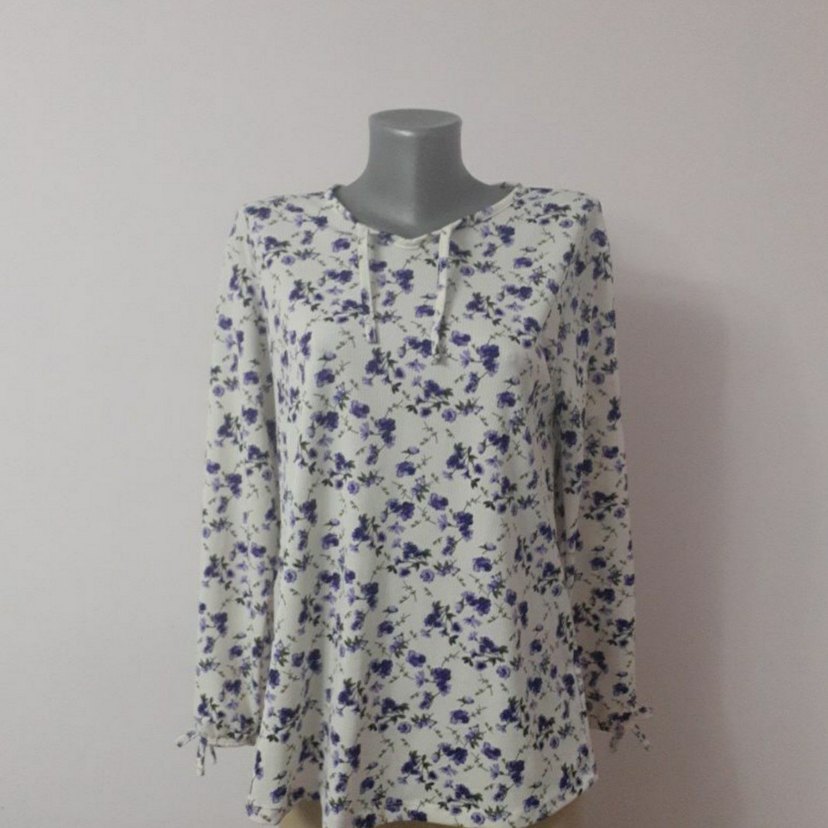 Kadın Lacivert Denim Kemerli Bluz - Görsel 2