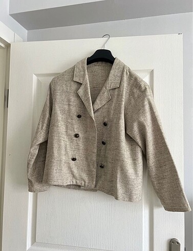 Keten crop ceket