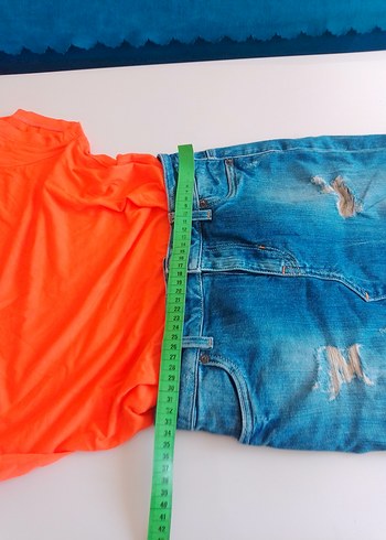 m Beden mavi Renk Kemerli Denim Midi Etek