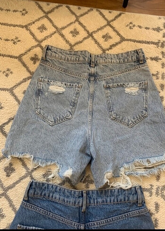 Zara yırtık detaylı yırtmaçlı kot şort - Görsel 5