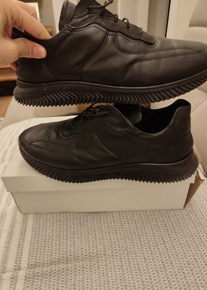 Düz siyah spor ayakkabı klasik ayakkabı - Görsel 3