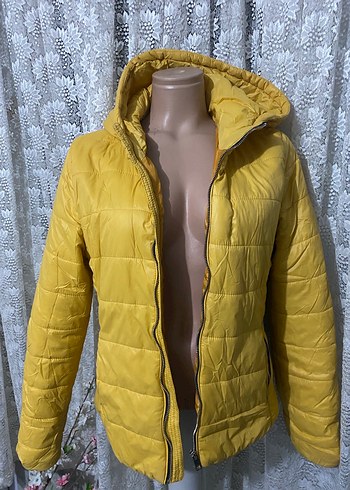 Sarı Fermuarlı Kadın Kışlık Mont - Görsel 3