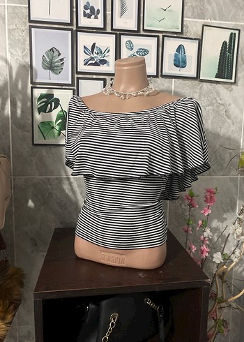 Zebra Desenli Gri Kısa Kollu Bluz - Görsel 2