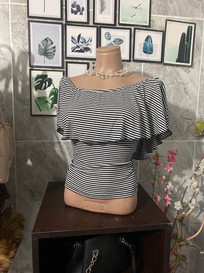 Zebra Desenli Gri Kısa Kollu Bluz - Görsel 2