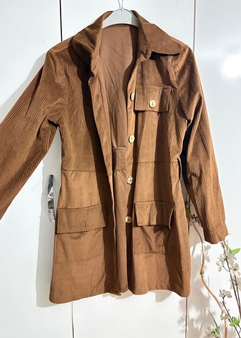 Düğmeli Kahverengi Kadife Kadın ceket - Görsel 2