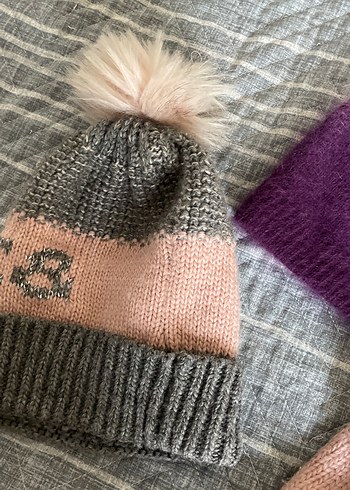 Pembe ve Mor Örgü Çocuk Bere ve Atkı Seti - Görsel 10